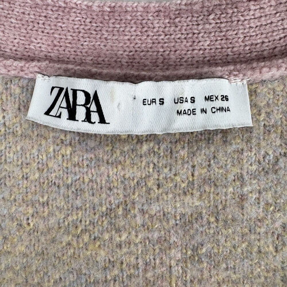 Zara Pastel Argyle Cardigan Womens S Rhinestone Button Preppy Soft Girl Academia - Picture 10 of 13